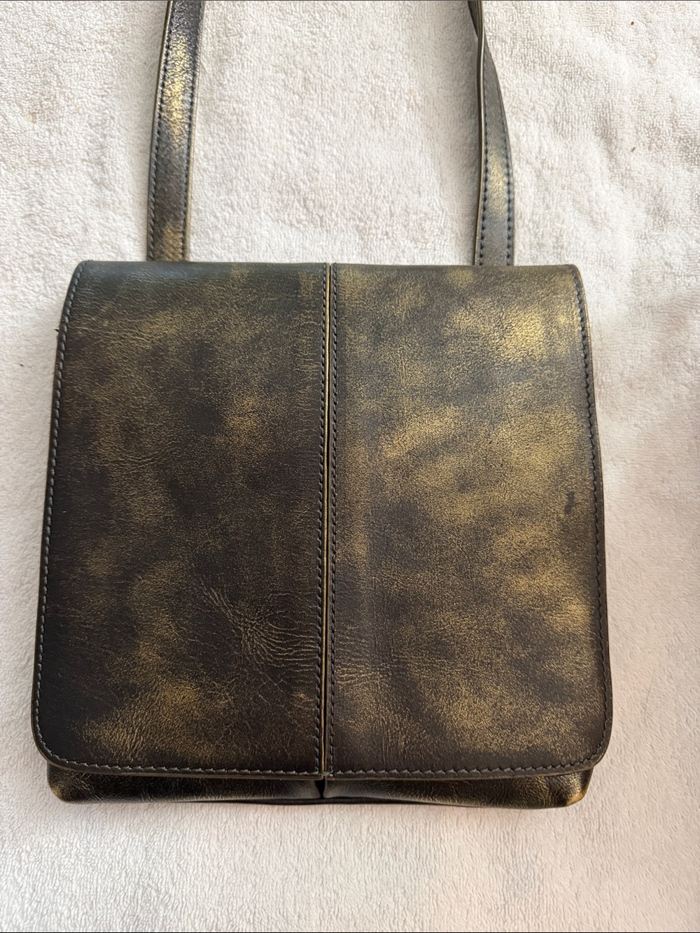 Women's Black and Gold Distressed Leather Shoulder Bag